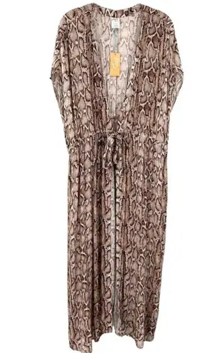 Kona Sol Snakeskin Print Tie Front Midi Kimono Coverup New