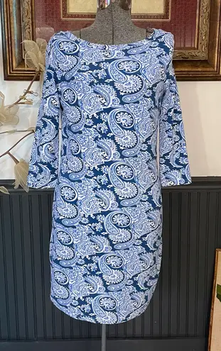 Gretchen Scott Magpie Plentiful Blue Paisley Boat Neck Dress Sz 0/2 Shrimp 💚🎀