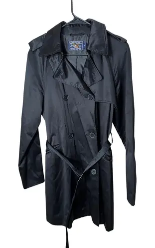 American Living Women's Black Double Breasted Trench Coat Belted Size M