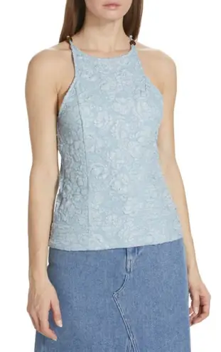 Ganni Pattern Beaded Jacquard Floral Top Sky Blue Sz 38/6 NWT Style F8022