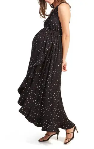 Ingrid + Isabel Racerback Ruffle Skirt Dress Black Polka Dot Print Size Small