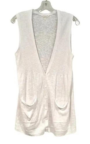 Eileen Fisher  Linen Button Front‎ Vest Women's Large Petite White Career Preppy - Image 1