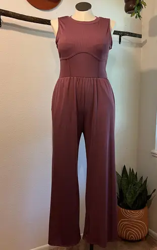 Cider Mauve Purple Ribbed Corset Fitted Sleeveless Wide Leg Jumpsuit Size XL