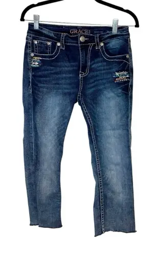 GRACE IN LA Embroidered Rhinestone Easy Fit Jeans Boho Western Cowgirl 26 - Image 1