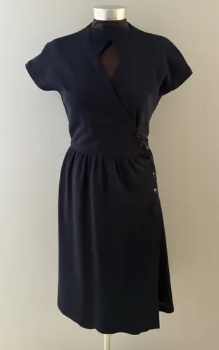 Vintage Adele Simpson Wrap Dress Size 6 Navy Blue Heritage Quiet Luxury Bergdorf