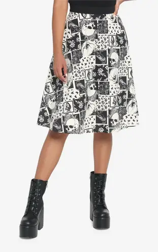 Thorn & Fable Gothic Patchwork MIDI Skirt Small Skull Raven Design Black