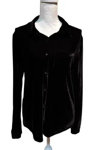 L'Academie Los Angeles Black Velour Button Down Shirt Top Women's Size Small
