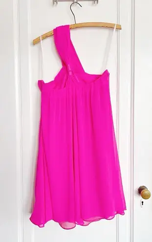 Mara Hoffman • Silk One Shoulder Mini Dress hot pink chiffon flowy a-line