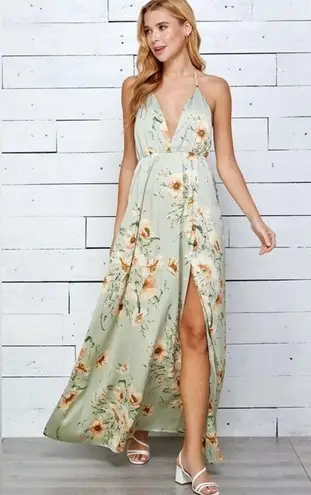 Sweet Lemon Dress Women's Small Sage Floral Sweet Visionaries Halter Open Back Green