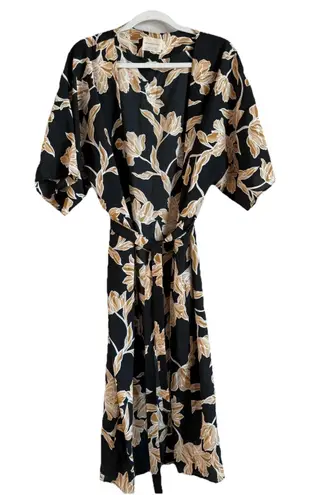 Maison Du Soir Anthropologie Selena Floral Kimono Robe Black Gold Women Size S/M Size M