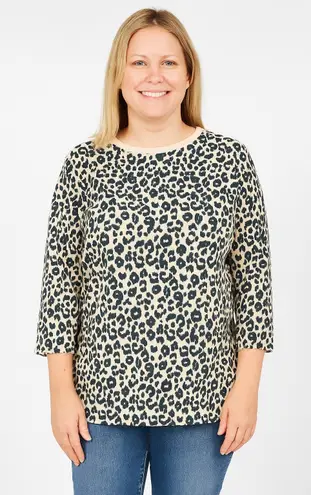 Blooming Jelly Tan Black Leopard Print Lightweight 3/4 Sleeve T-Shirt Size L