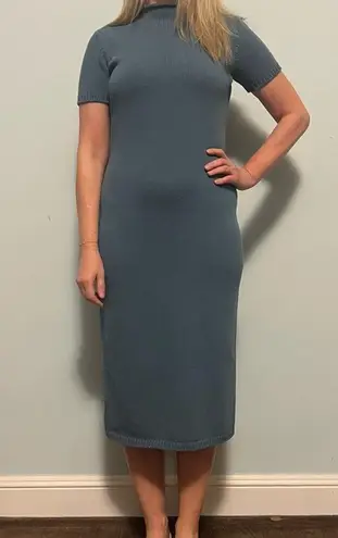 Ralph Lauren Purple Label Knit Blue Mock Neck Sweater Midi Dress Size M