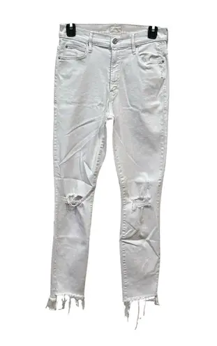 MOTHER Stunner Zip Ankle Step Fray Sz 27 White Jeans Little Miss Innocent #OP9