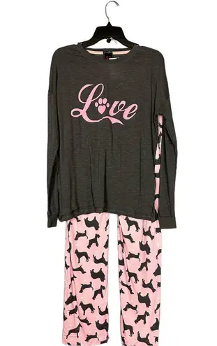 Cozy Zoe Love Dogs Pajamas Set Pink MEDIUM Knit Wide Leg Soft Long Sleeve NEW Gray