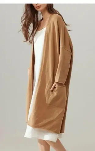 Nap Womens M Long Wool Duster Cardigan Loungewear Boho Festival Lagenlook Resort Brown Size M