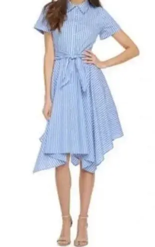 Ivy & Blue Striped Button Front Collared Shirt Dress (Sz 14) Blue & White Cotton