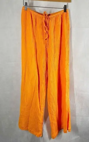 Faithfull the Brand Rupina Crinkle Linen Blend Wide Leg Pants US 4 Tangerine