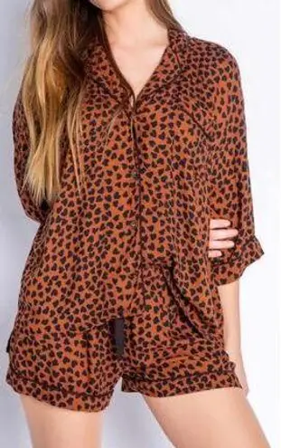 P.J. Salvage Wild Love Heart Print Pajama Top Brown Black Medium
