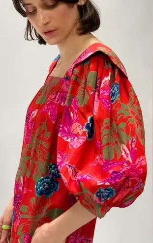 Authentic Vintage Emanuel Ungaro Red Floral Banshee Styled Midi Dress Size 8