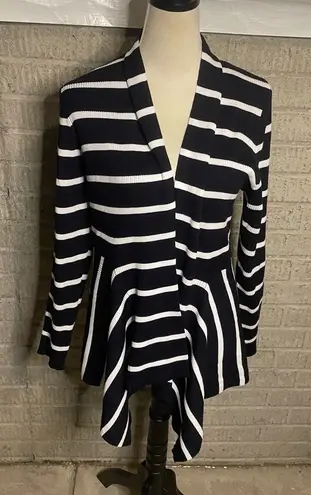 Carmen Marc Valvo Carmen Marc Valvo Womens Ribbed Stripe Asymmetrical Hem Cardigan Large