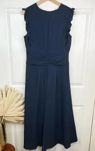 Maggy London Women's Blue V-Neck Hi-Lo Midi Dress Ruffle Detail Size 10