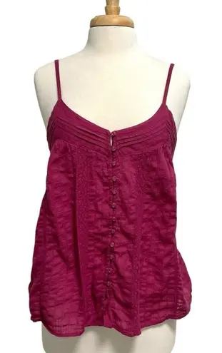Sundance Pin-Tuck Button Front Tank Top Camisole Magenta size Large