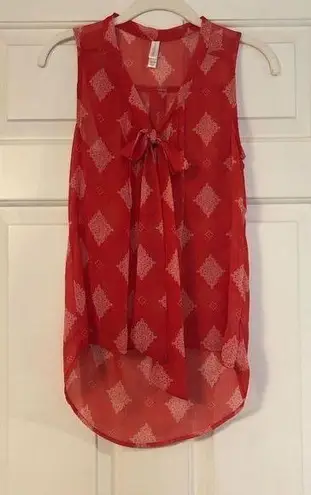 Xhilaration  Red and White Sheer Top with Neck Bow Size XS