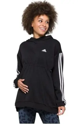 Adidas Cotton 3-Stripes Maternity Hoodie Women's Black Hooded Sweatshirt XS