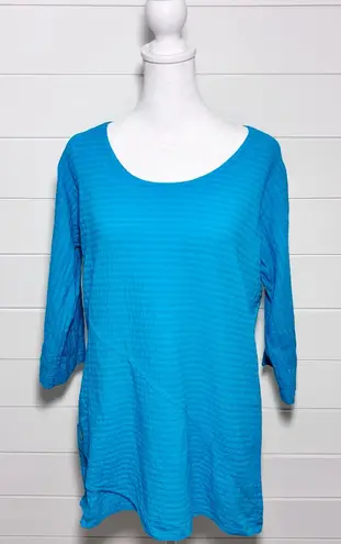 Vermont Country Store Textured Popover Half Sleeve Tunic Blue Top Size S