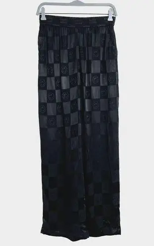 Urban Revivo Checkerboard Pants Women Size 4 Black Satin Wide