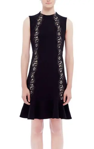 Rebecca Taylor Black Crepe Lace Detail Sheath Dress Size 4