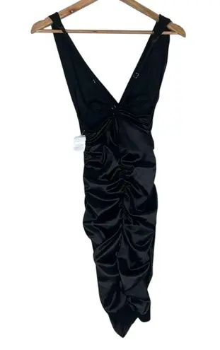 Better Be NWT Bodycon Dress Womens S Black V-Neck Ruched Clubwear Sexy Cocktail