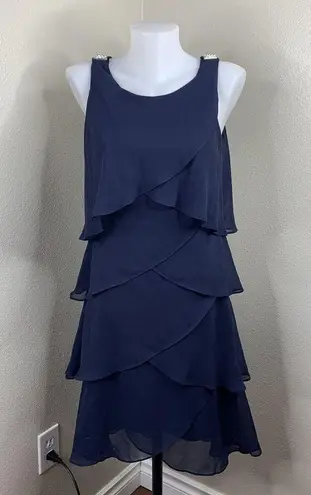 Slny Asymmetrical Layered Navy Blue Dress Sleeveless Women’s Sz 8 New