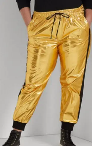 NEW Lauren Ralph Lauren Metallic Taffeta Jogger Pant Gold Black Size 2 $225 Bold