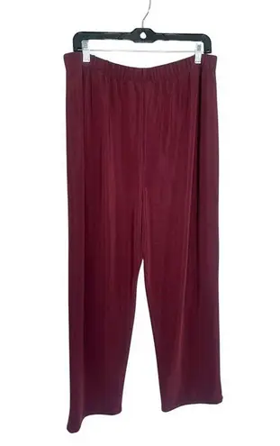 Susan Graver Essentials Liquid Knit Straight Leg Pants Size XL Burgundy Pull On