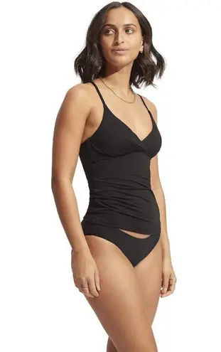 Seafolly Women's Standard Wrap Front Tankini Top Swimsuit, Eco Collective Black, - Image 2