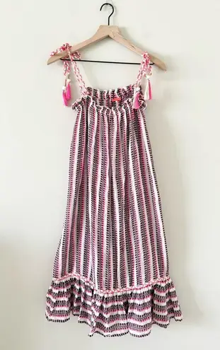 River Island Resort Cotton Gauze Beach Cover Up in White Maroon Pink - Size S