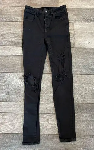 American Eagle Size 0 Black Distressed Super High-Rise Jeggings