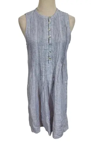 Faherty Isha 100% Linen Dress Blue Mini Stripe Pintuck WDS2119-BMT Bestseller