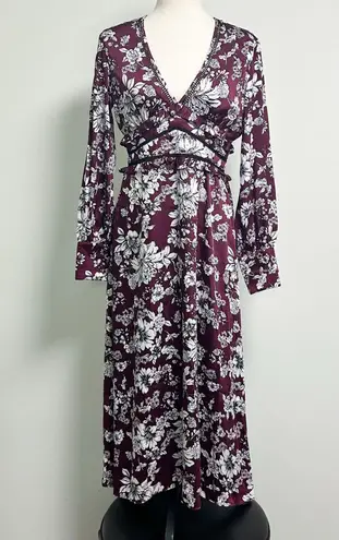 Bardot Jolie Floral V Neck Cuff Sleeve Sheer Lattice Ruffle Midi Dress Small 6