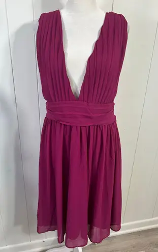 Love by Design Melissa Plunge Neck Chiffon Fit & Flare Dress in Berry Size L