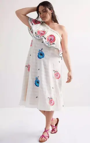 Anthropologie One-Shoulder Maxi Dress Embroidered Floral Size L New w/Tag $258