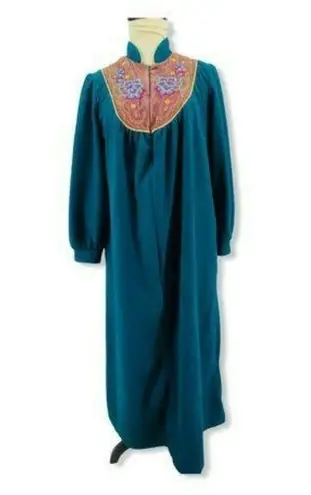 Vintage House Coat Zip Front Velour Robe Long Quilted Satin Small