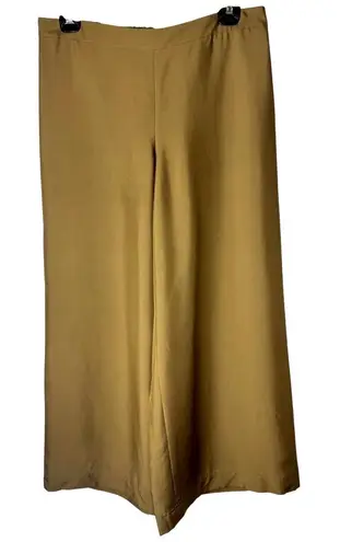Lafayette 148 Pants Women XL Tan Khaki Silk Elastic Waist Wide Leg Trousers