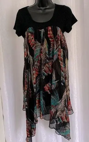 FEATHER CHIFFON ASYMMETRICAL Top/Dress Sz: S Black