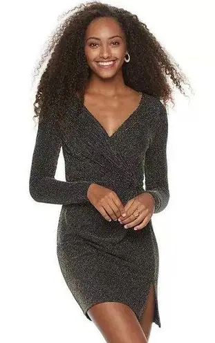 Three Pink Hearts Long Sleeve Side Knot Dress Black Sparkle Junior's Size XL