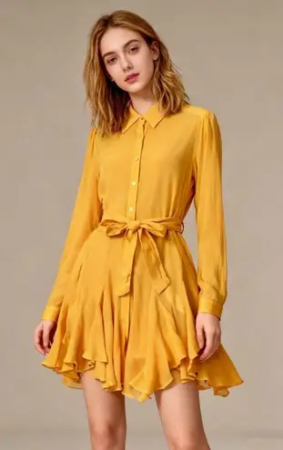 Farm Rio NWOT Irregular Ruffles Mini Shirt Dress Long Sleeve Size M Belt Tie