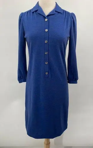 Vintage 80s Knit Shirtdress Button Down Cuffed Long Sleeve Collared Blue size M Size M
