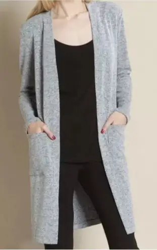 Clara SunWoo Gray Marbled Open Front Longline Cardigan Sweater Size XL