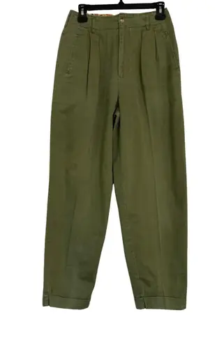 Outback Red Vintage Pleated High Waist Trousers Olive Green 100% Cotton Pants S